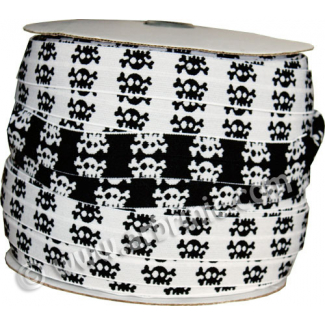 Fold Over Elastic 2.5cm / Black-White Skull (100m roll)