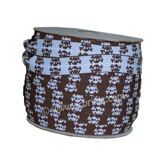 Fold Over Elastic 2.5cm / choco-Blue Skull (100m roll)