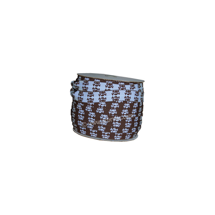 Fold Over Elastic 2.5cm / choco-Blue Skull (100m roll)