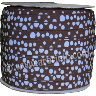 Biais élastique Motif 2.5cm Pois Bleu & Choco (Bobine 100m)