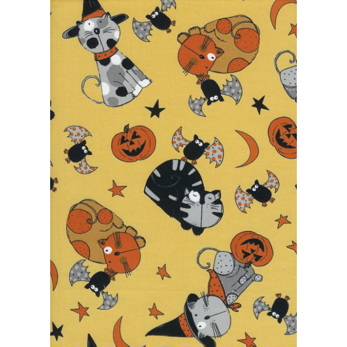 Cotton woven Halloween cats Timeless Treasures (per 10cm)