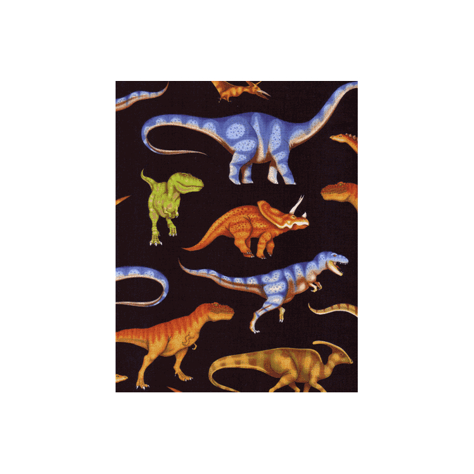 Cotton woven Real Dinos on black Timeless Treasure (per 10cm)