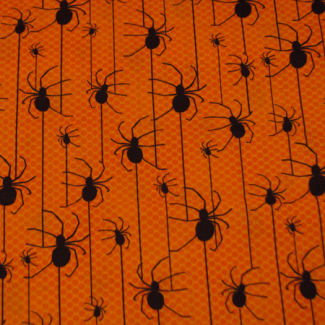 Cotton woven Spiders on Orange Robert Kaufman (per 10cm)