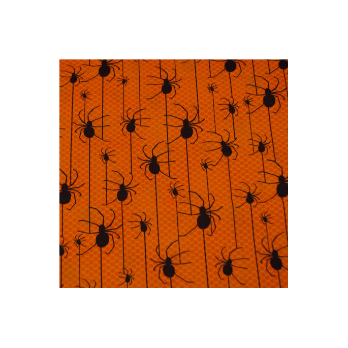 Cotton woven Spiders on Orange Robert Kaufman (per 10cm)