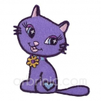 Ecusson broderie Chat mauve