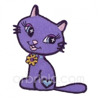 Ecusson broderie Chat mauve