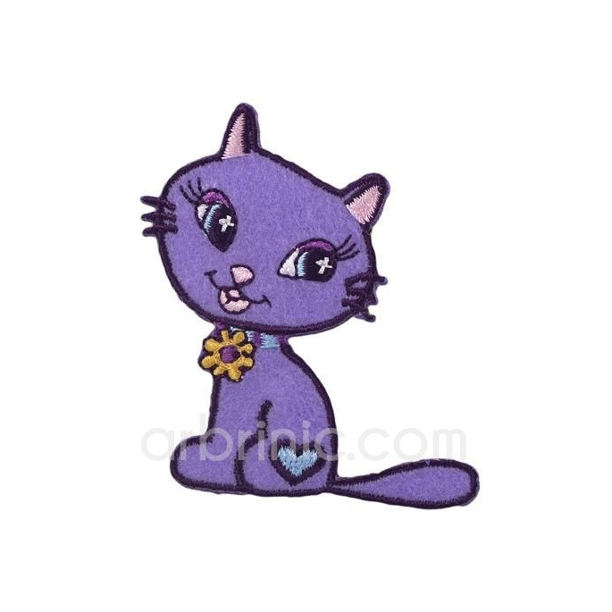 Ecusson broderie Chat mauve