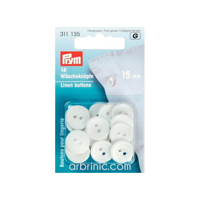 Linen Buttons 15mm - white (18 pieces)