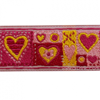 Jacquard Ribbon Hearts Pink 25mm (by meter)