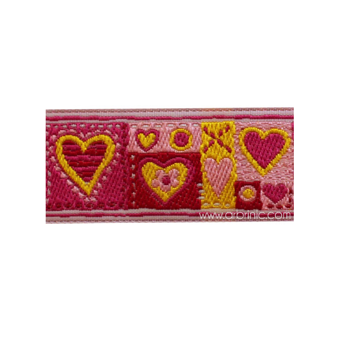 Jacquard Ribbon Hearts Pink 25mm (by meter)