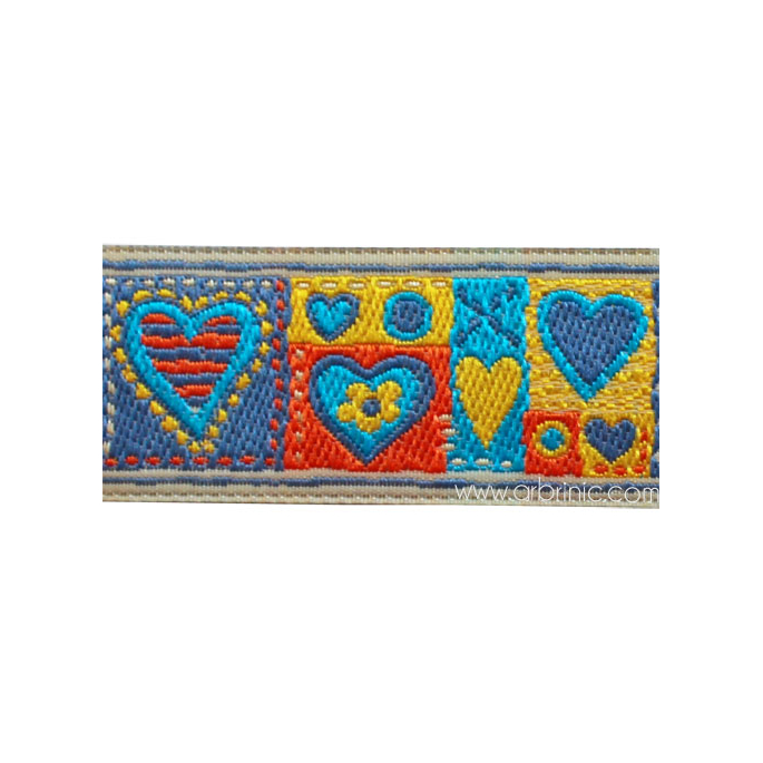 Jacquard Ribbon Hearts Blue 25mm (by meter)