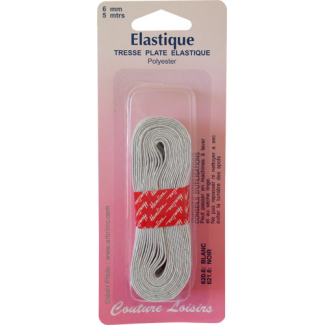 Elastique Tresse 6mm 8 gommes Blanc (5m)