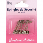 Safety Pins Nickel 33mm (x12)