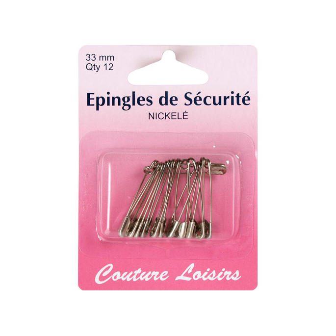 Safety Pins Nickel 33mm (x12)