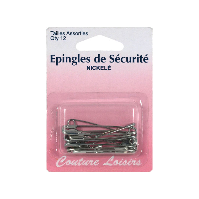 Safety Pins Nickel Assortment 33mm & 38mm (x12)