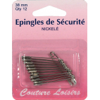 Safety Pins Nickel 38mm (x12)