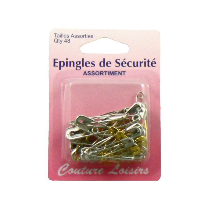 Safety Pins in 6 Assorted sizes and 2 colors (x48)