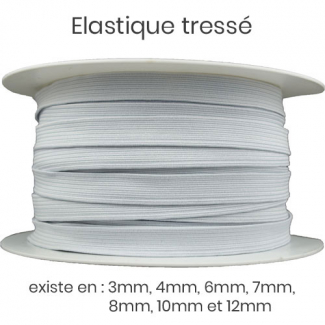 Elastique Tressé 6mm 8 gommes Blanc (au mètre)