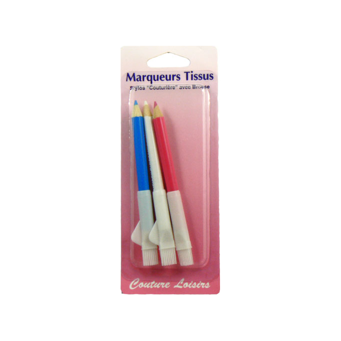 Crayons marqueurs pour tissu avec brosse (3 couleurs)