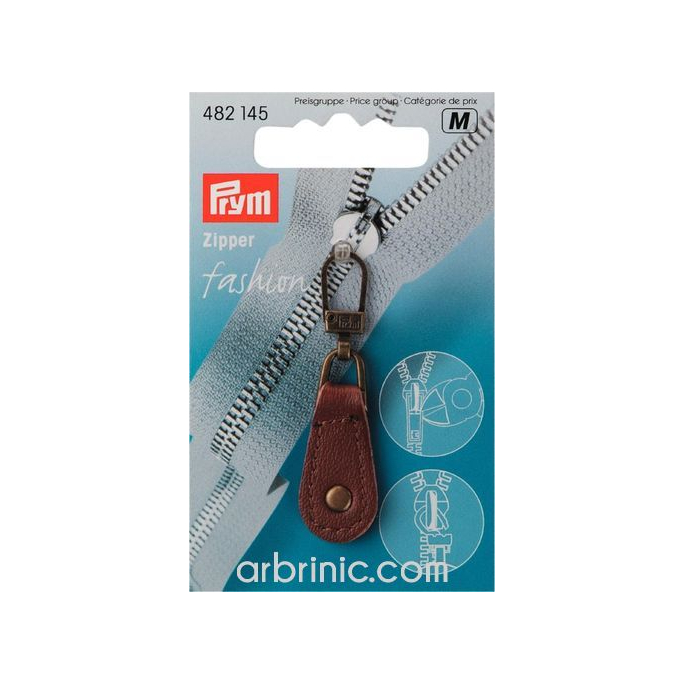 Zip puller Brown Leather PRYM