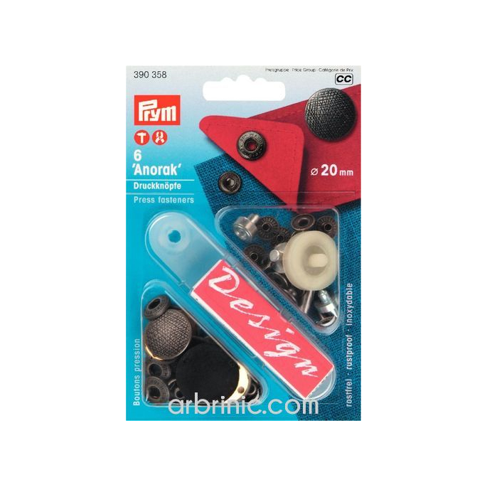 Boutons pression Anorak 20mm Laiton Acier Spirit avec outil (x6)