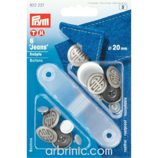 Boutons Jeans 20mm Artdeco Acier avec outil (x6)