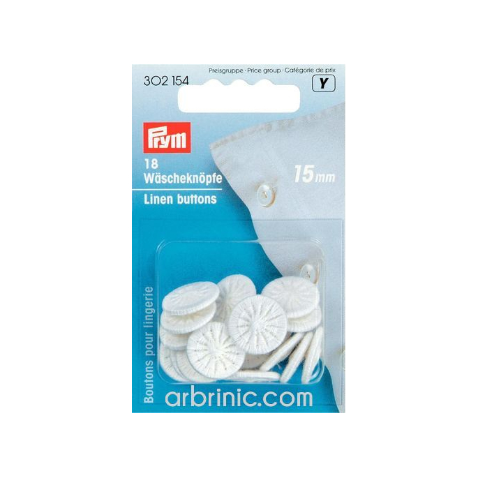 Boutons Lingerie Retors 15mm - recouverts coton (18 boutons)