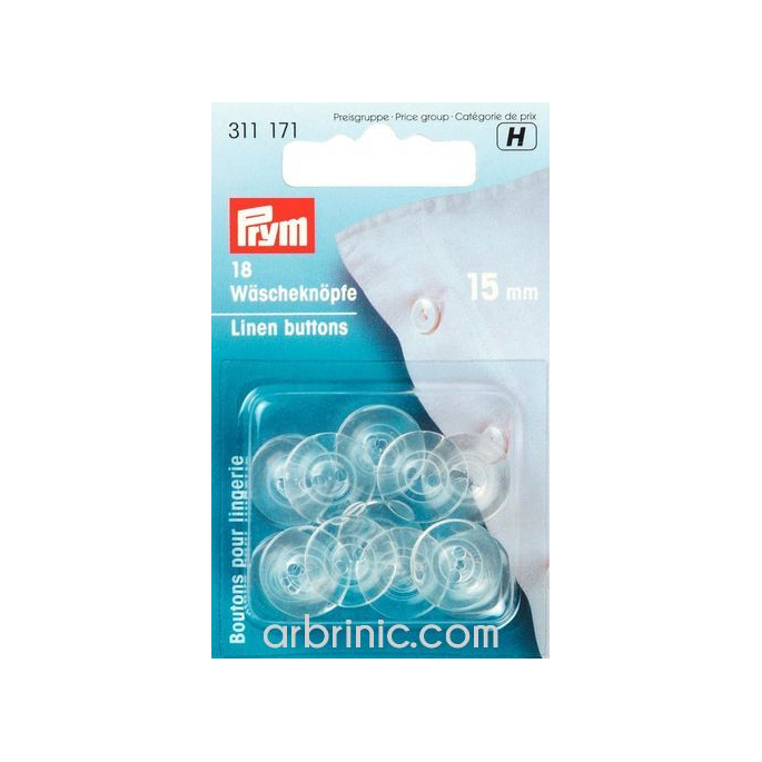 Boutons Lingerie 15mm - transparent (18 boutons)