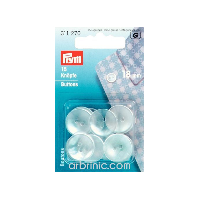 Boutons Chemise 18mm - couleur nacre (15 boutons)