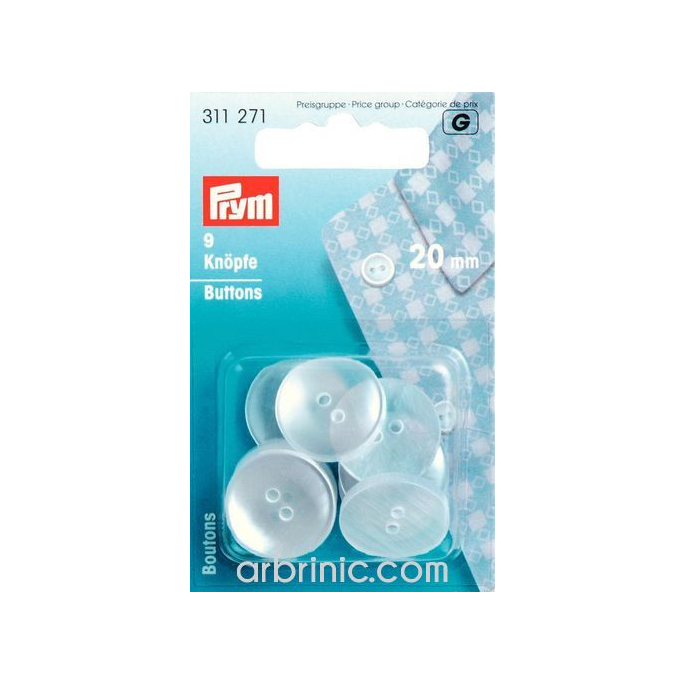 Boutons Chemise 20mm - couleur nacre (9 boutons)
