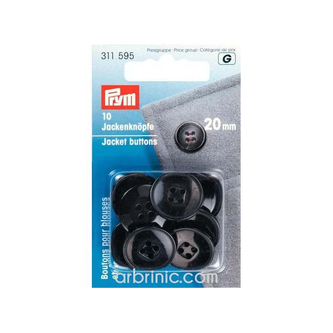 Boutons Vestes 20mm - noir (10 boutons)