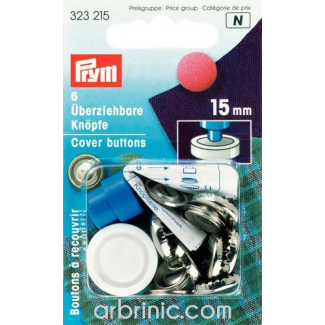 Prym cover buttons with tool - 15mm (6 buttons)