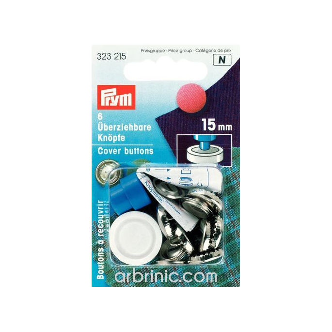 Prym cover buttons with tool - 15mm (6 buttons)