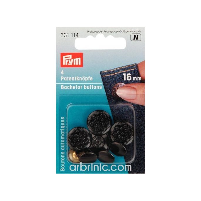 Boutons métal automatique 16mm - Noir Etoiles (4 boutons)
