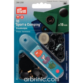 Press fasteners Sport & Camping 15mm Black with tool (x10)