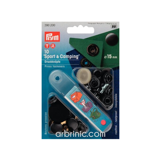 Press fasteners Sport & Camping 15mm Black with tool (x10)