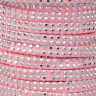 Sued cord 5mm rhinestones Pink (1m)