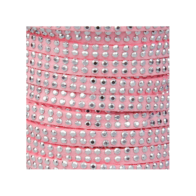 Cordon imitation daim 5mm strass Rose (1m)