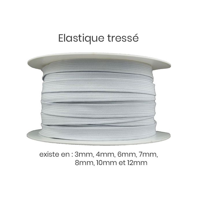 Elastique Tressé 8mm 12 gommes Blanc (bobine 50m)