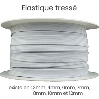 Elastique Tressé 10mm 14 gommes Blanc (bobine 50m)
