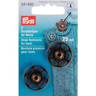 Boutons pression pour tricot laine 25mm ronds laiton noir (x2)