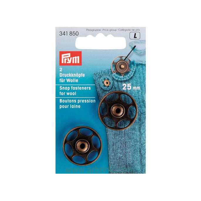 Boutons pression pour tricot laine 25mm ronds laiton noir (x2)