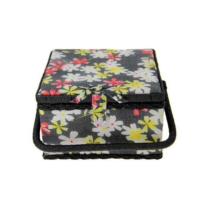 Sewing box Fabric covered Flowers on black