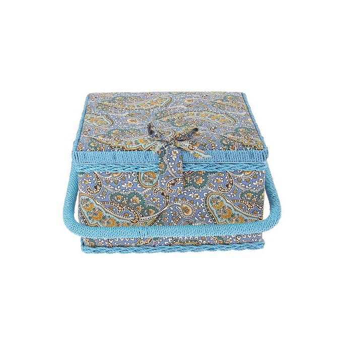 Sewing box Fabric covered Blue Paisley