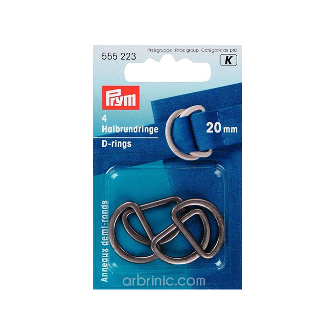 Anneaux métal en D PRYM 20mm Argent Antique (x4)