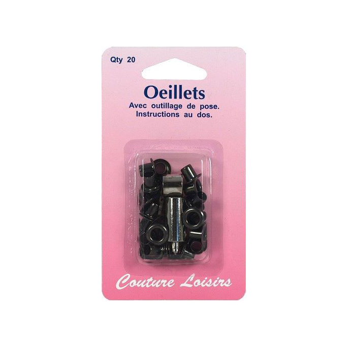 Oeillets 10mm Noir avec outil de pose (x20)