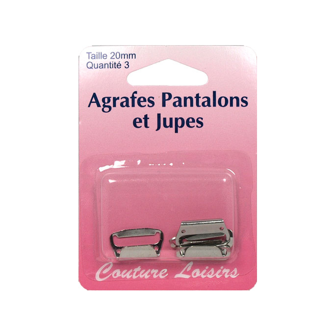 Agrafes Pantalons et Jupes 20mm Couleur Nickel (3 jeux)