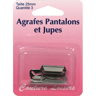 Agrafes Pantalons et Jupes 25mm Couleur Nickel (3 jeux)