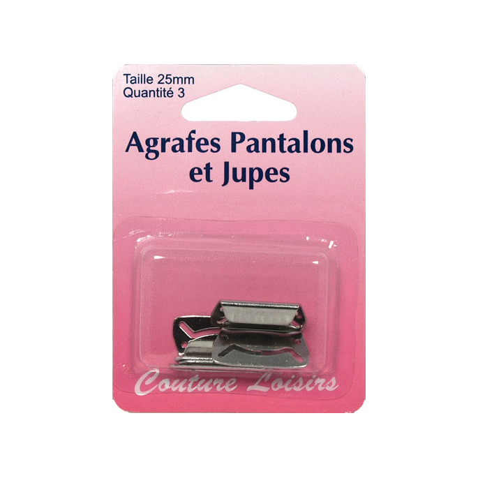 Agrafes Pantalons et Jupes 25mm Couleur Nickel (3 jeux)