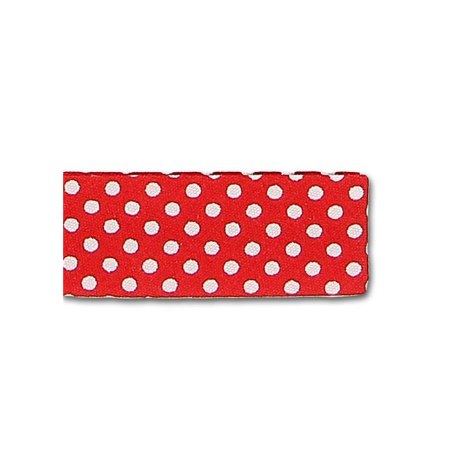 Single Fold Bias Dots White on Red 20mm (by meter)